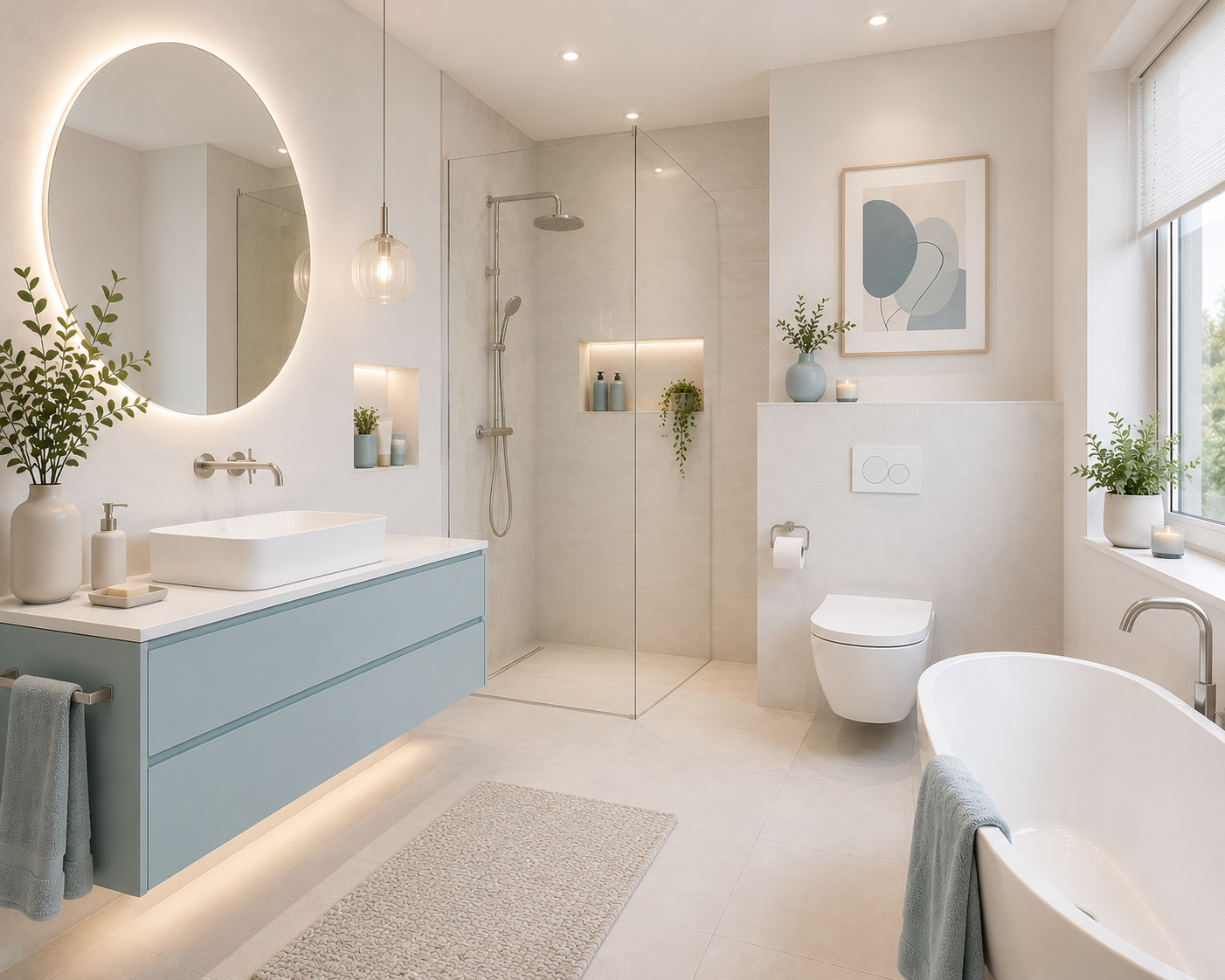 Fertig renoviertes Wellness-Bad mit modernen Materialien